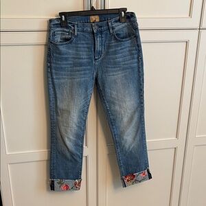 DRIFTWOOD Light Blue Embroidered Cuffed Cropped Jeans 29
